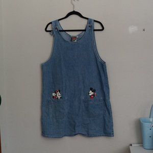Disney Jean Dress MICKEY Mouse Minnie 1990s Blue Vintage Minidress Sleeveless L